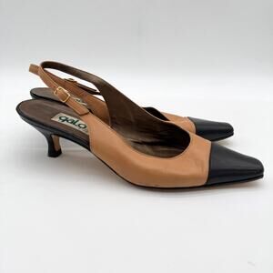 GaLo Italy Leather Vintage Black Tan Heel Slingback Pumps Old Money 38.5 US 8.5
